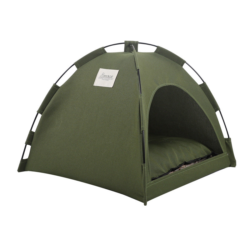 Green Premium Portable Pet Tent Bed with Cooling Mat - Breathable Foldable Outdoor Indoor Cat Dog House Shelter for Summer(Size: M)