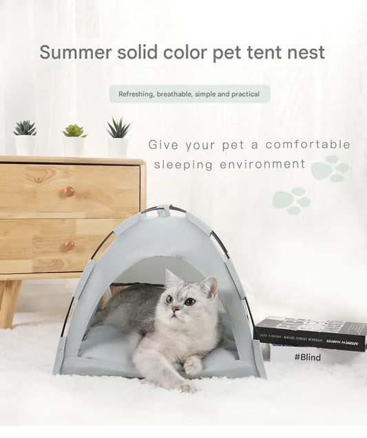 Green Premium Portable Pet Tent Bed with Cooling Mat - Breathable Foldable Outdoor Indoor Cat Dog House Shelter for Summer(Size: M) - Image 4