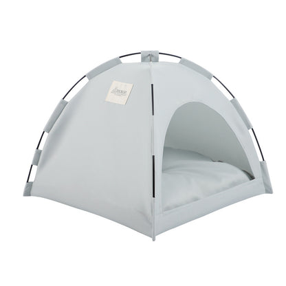 Grey Premium Portable Pet Tent Bed with Cooling Mat - Breathable Foldable Outdoor Indoor Cat Dog House Shelter for Summer(Size: S)