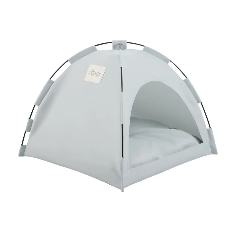 Grey Premium Portable Pet Tent Bed with Cooling Mat - Breathable Foldable Outdoor Indoor Cat Dog House Shelter for Summer(Size: S)