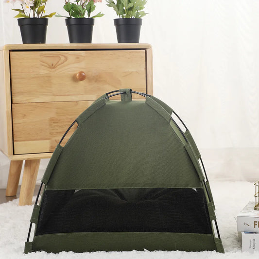 Grey Premium Portable Pet Tent Bed with Cooling Mat - Breathable Foldable Outdoor Indoor Cat Dog House Shelter for Summer(Size: M) - Image 3