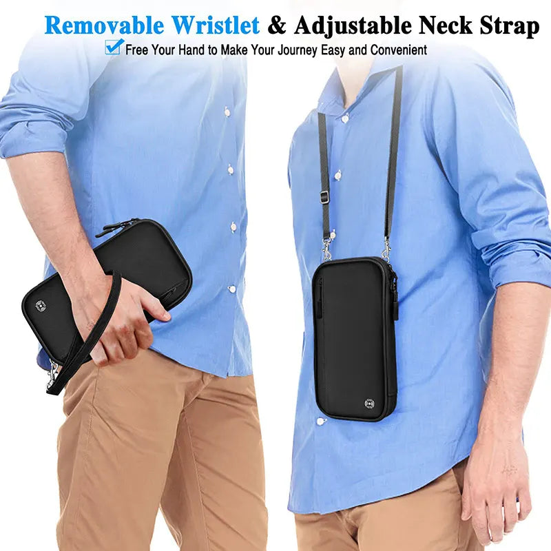Black RFID Blocking Travel Wallet - Multi-functional Large Capacity Passport Holder & Card Organizer with Adjustable Strap for Men & Women - Image 4