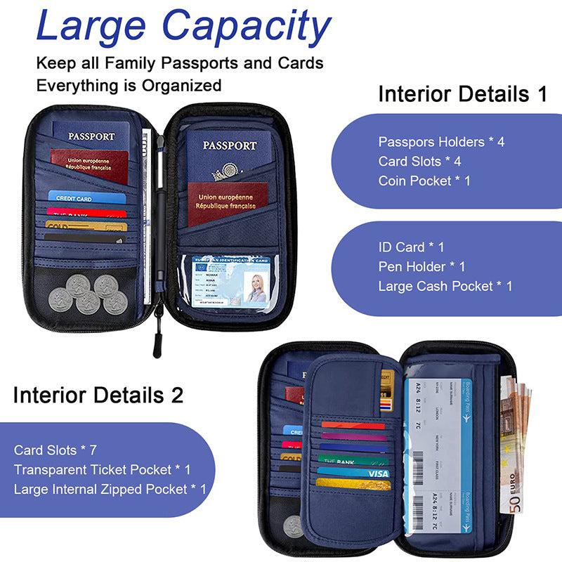 Black RFID Blocking Travel Wallet - Multi-functional Large Capacity Passport Holder & Card Organizer with Adjustable Strap for Men & Women - Image 6
