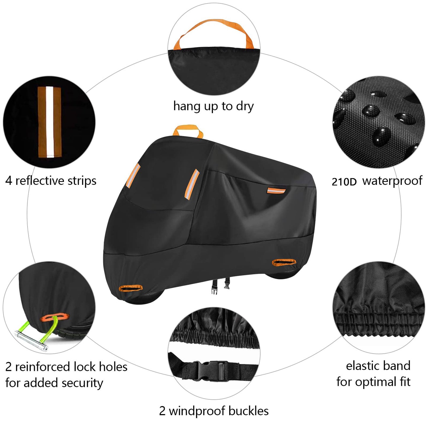 Heavy Duty 210D Waterproof Motorcycle Cover - All Season Outdoor Protection with Lock Holes & Windproof Buckles(Size: M) - Image 3