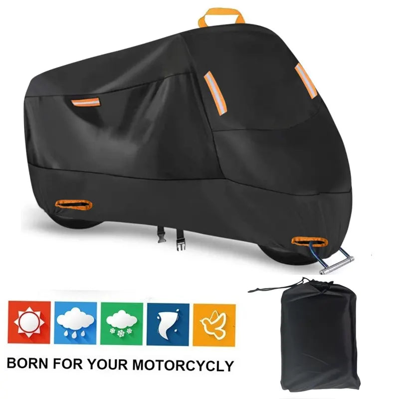 Heavy Duty 214D Waterproof Motorcycle Cover - All Season Outdoor Protection with Lock Holes & Windproof Buckles(Size: 4XL) - Image 2