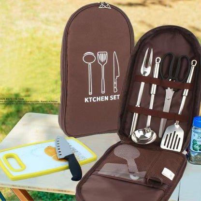 Brown Portable Camping Kitchen Utensil Organizer - Travel Cookware Storage Bag for BBQ & Picnics - Image 2