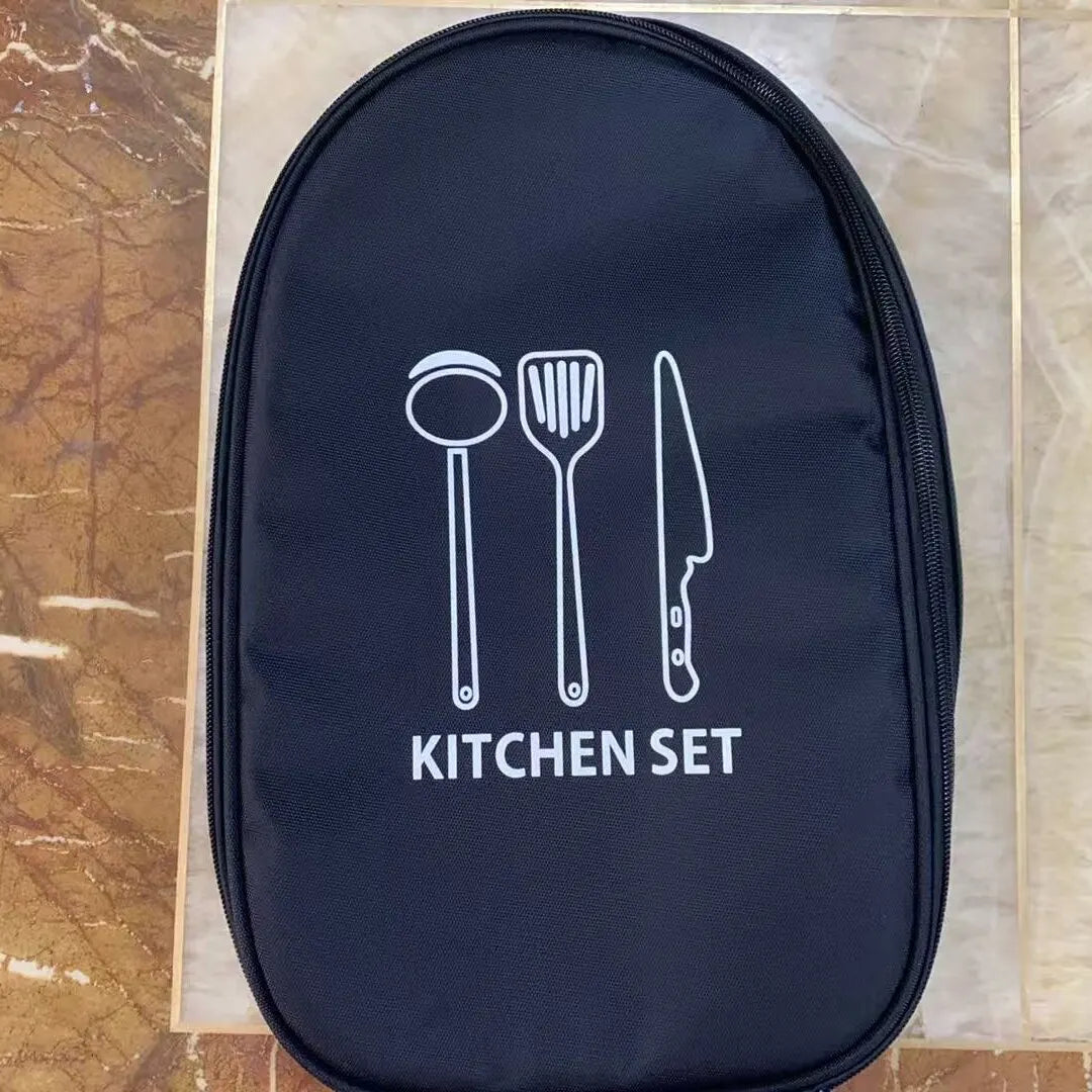 Black Portable Camping Kitchen Utensil Organizer - Travel Cookware Storage Bag for BBQ & Picnics