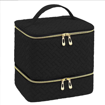 Black Professional Nail Polish Organizer Case for 30 Bottles & UV Lamp - Double-Layer Travel Storage Bag