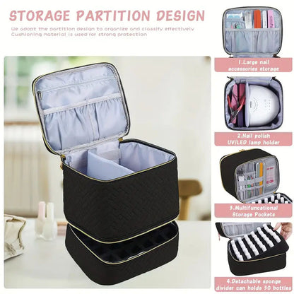 Purple Professional Nail Polish Organizer Case for 30 Bottles & UV Lamp - Double-Layer Travel Storage Bag - Image 4