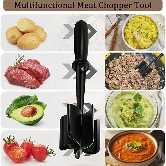 3-pieces Black Premium Heat Resistant Meat Chopper - Ground Meat Masher Utensil for Hamburger & Non-Stick Pans - Image 3