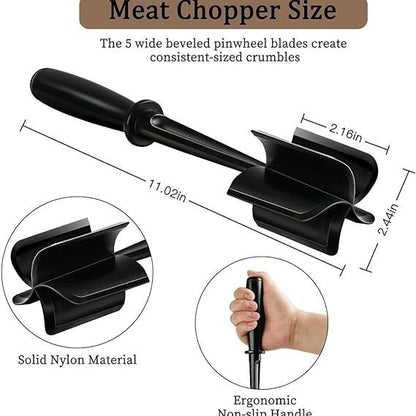 3-pieces Black Premium Heat Resistant Meat Chopper - Ground Meat Masher Utensil for Hamburger & Non-Stick Pans - Image 4