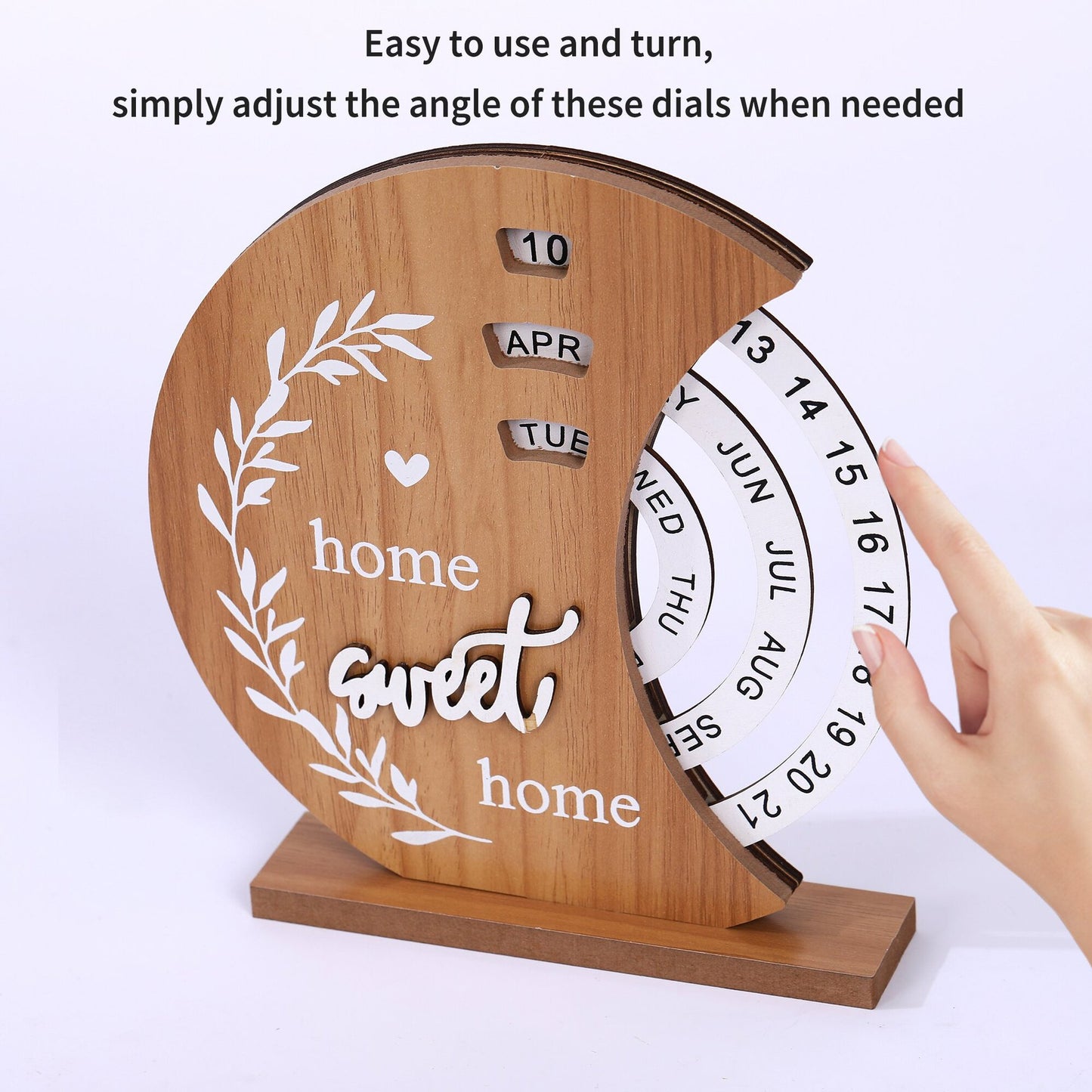 Moon Style Rustic Wooden Perpetual Calendar - Reusable Rotating Desk & Tabletop Decor - Image 4
