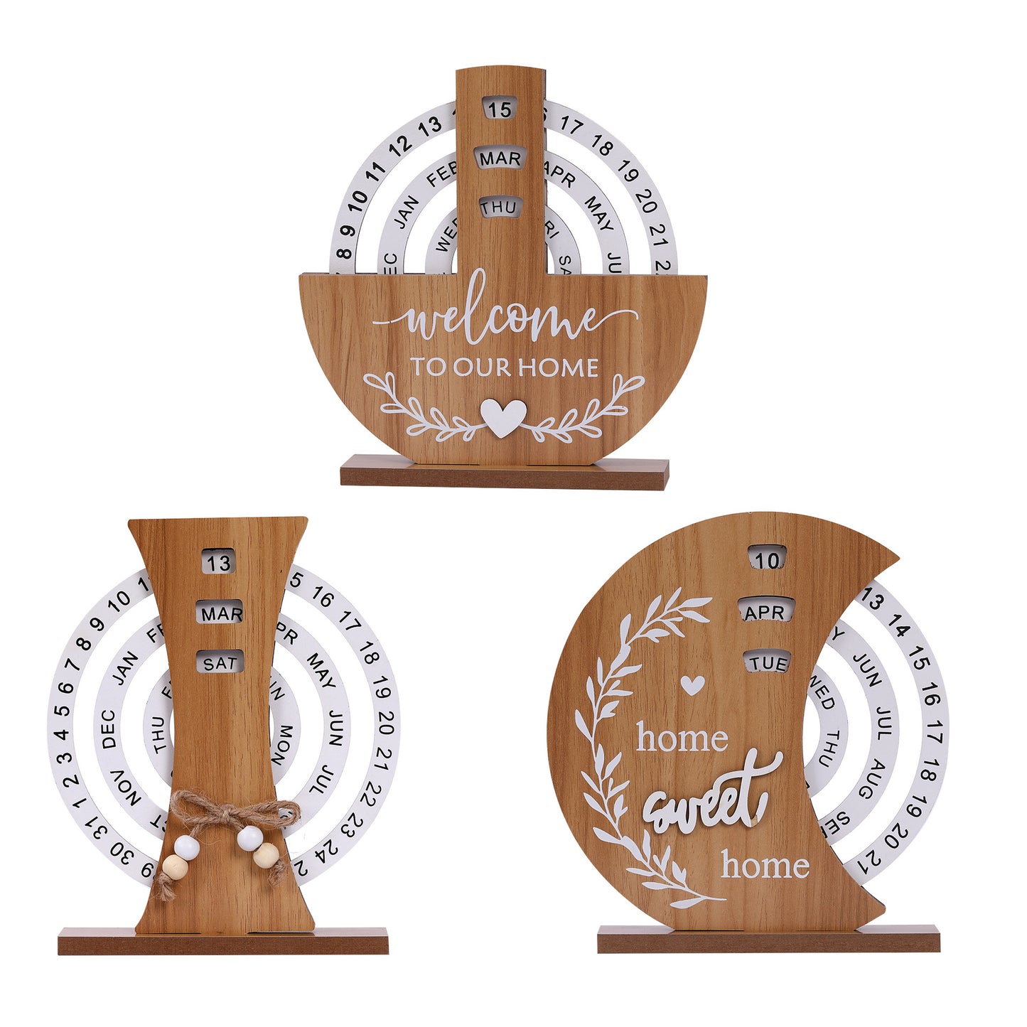 Ferris Wheel model Rustic Wooden Perpetual Calendar - Reusable Rotating Desk & Tabletop Decor - Image 2