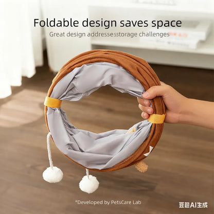 Brown bear Premium Soft Suede Cat Tunnel - Collapsible Play Tube with Peek-a-Boo Hole & Hanging Ball(1.2m) - Image 2