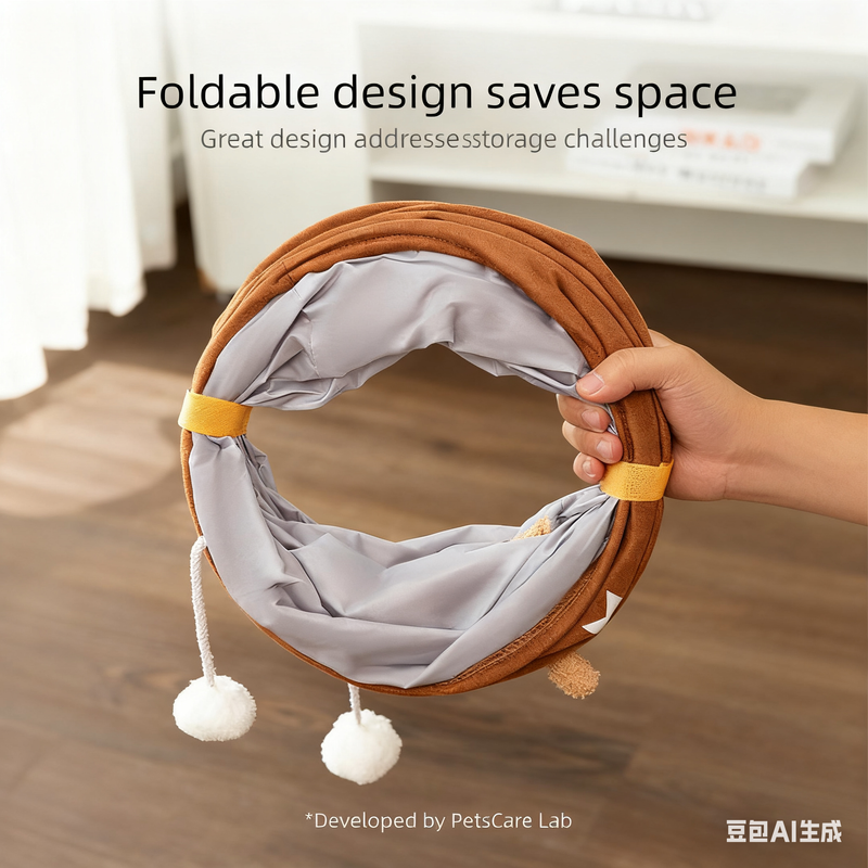 Green bamboo panda Premium Soft Suede Cat Tunnel - Collapsible Play Tube with Peek-a-Boo Hole & Hanging Ball(1.2m) - Image 2