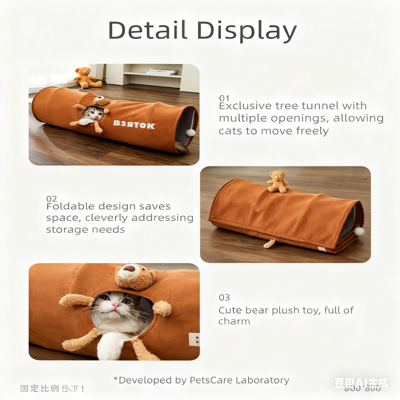 Grey Premium Soft Suede Cat Tunnel - Collapsible Play Tube with Peek-a-Boo Hole & Hanging Ball(0.8m) - Image 3