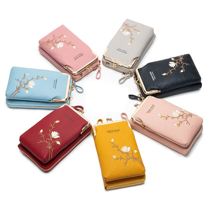 Yellow Chic Embroidered Crossbody Phone Wallet - All-in-One Purse with Kiss-Lock Clasp - Image 3