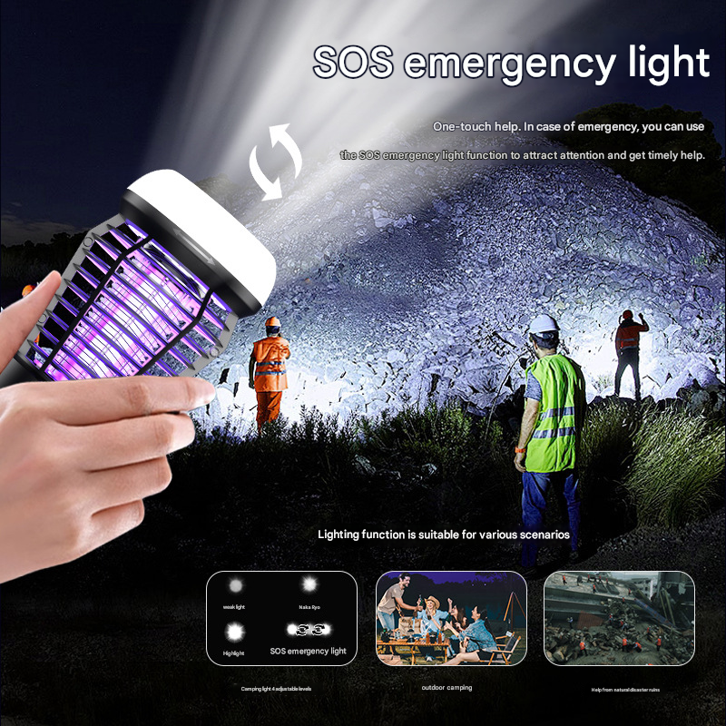 White Rechargeable 3-in-1 Bug Zapper Lantern - Portable UV Mosquito Killer with Camping Light & SOS Mode - Image 3