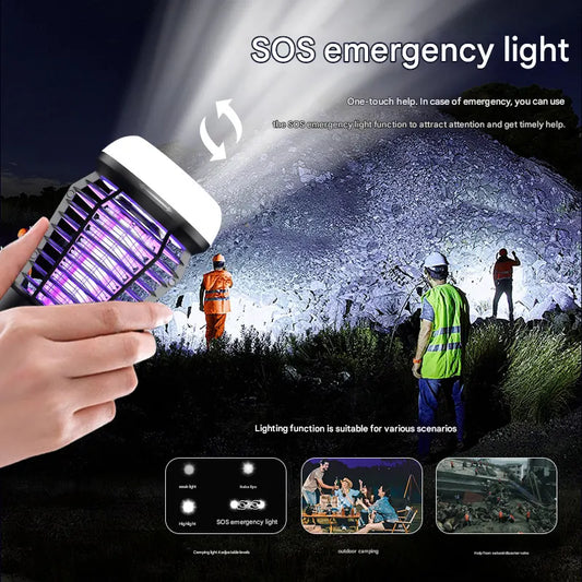 Black Rechargeable 3-in-1 Bug Zapper Lantern - Portable UV Mosquito Killer with Camping Light & SOS Mode - Image 3