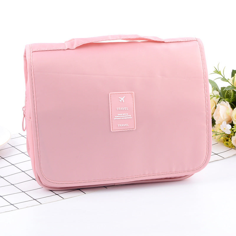 Pink Portable Hanging Travel Toiletry Bag - Large Capacity Cosmetic & Wash Organizer with Sturdy Hook
