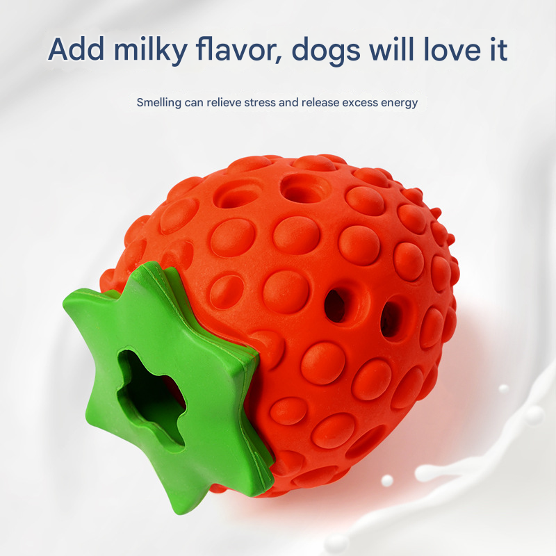 Red Durable Strawberry Treat Dispensing Dog Toy - Interactive Slow Feeder & Dental Chew(Medium size) - Image 3