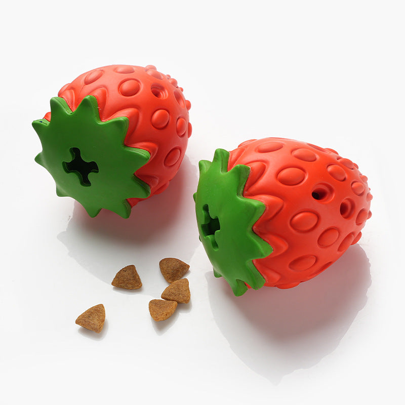 Red Durable Strawberry Treat Dispensing Dog Toy - Interactive Slow Feeder & Dental Chew(Trumpet) - Image 2