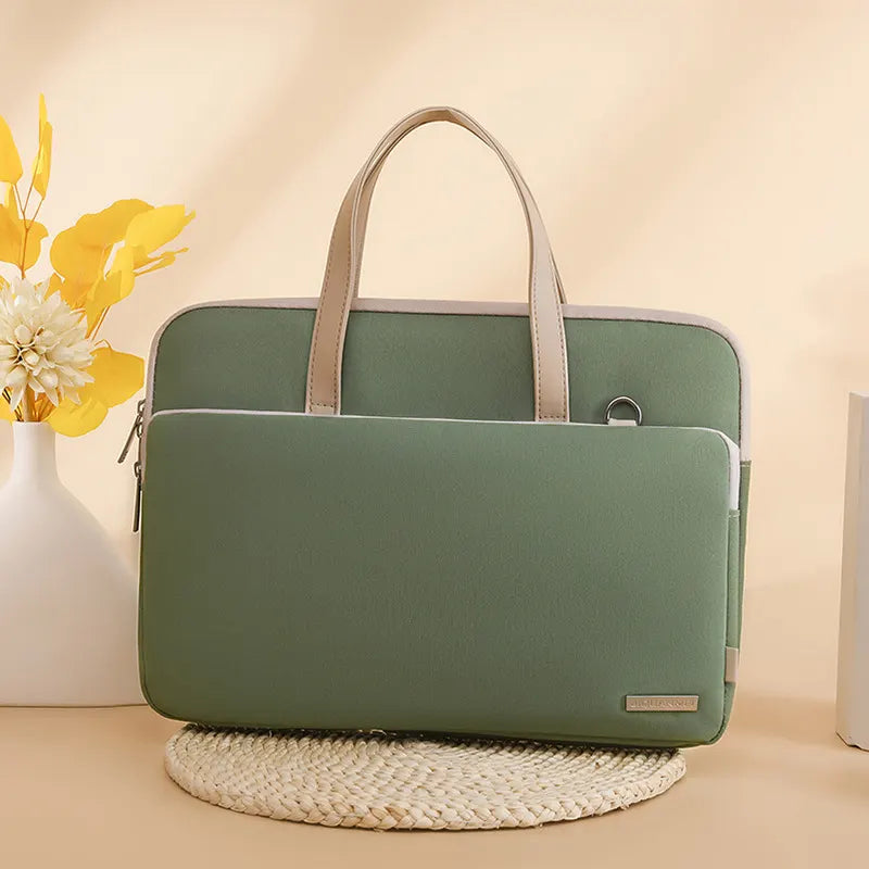 Green Chic Padded Laptop Bag for 15.6-Inch Notebooks - Versatile Shoulder Briefcase with Trolley Strap