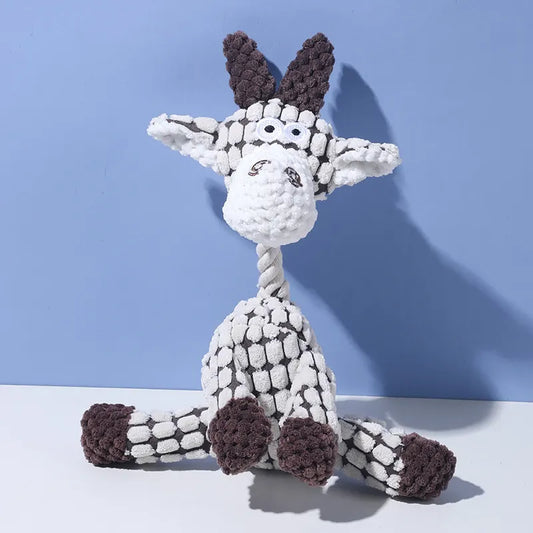 White goat Cuddly Corduroy Squeaky Animal Toy - Interactive Plush Chew for Dogs