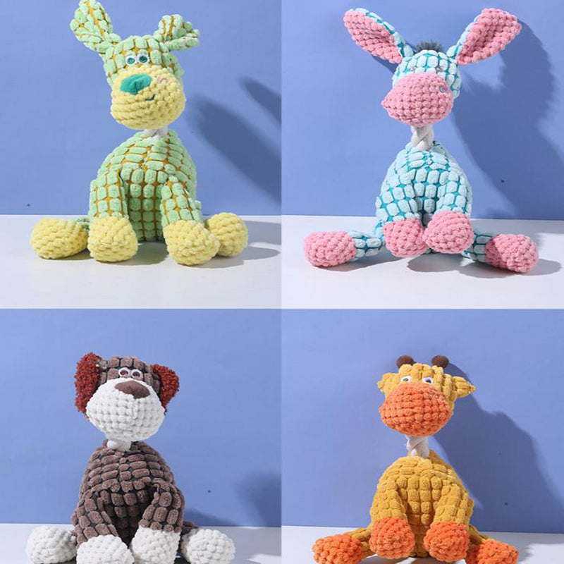 White goat Cuddly Corduroy Squeaky Animal Toy - Interactive Plush Chew for Dogs - Image 2