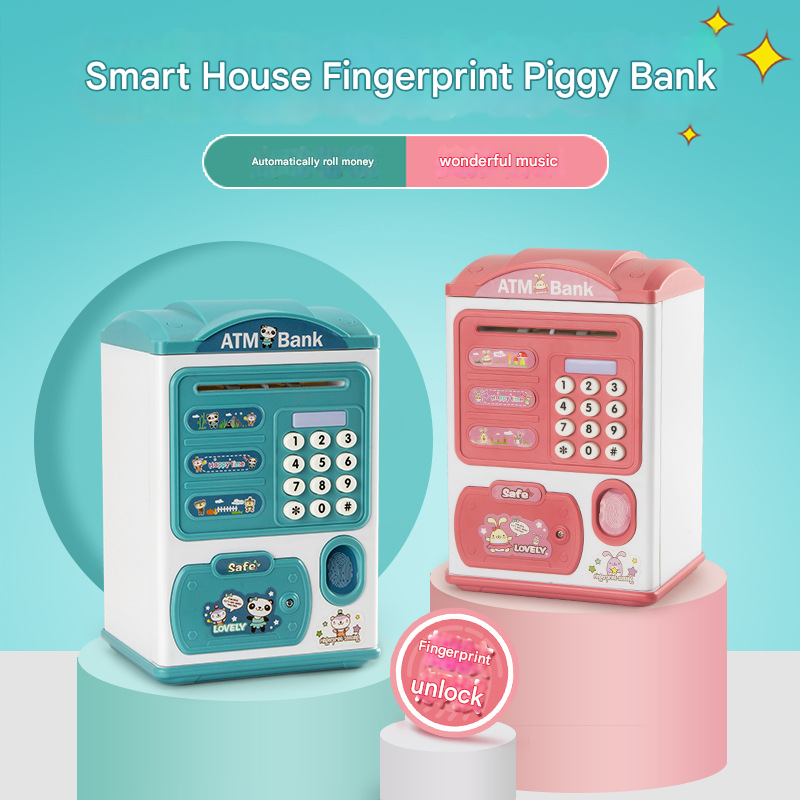 Blue panda Kids Smart ATM Piggy Bank - Automatic Bill Scroll, Password & Fingerprint Unlock with Fun Features - Image 3
