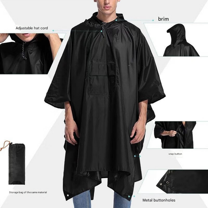 Black 3-in-1 Multifunctional Outdoor Rain Poncho - Ground Mat & Shelter - Lightweight & Waterproof for Hiking & Camping - Image 2