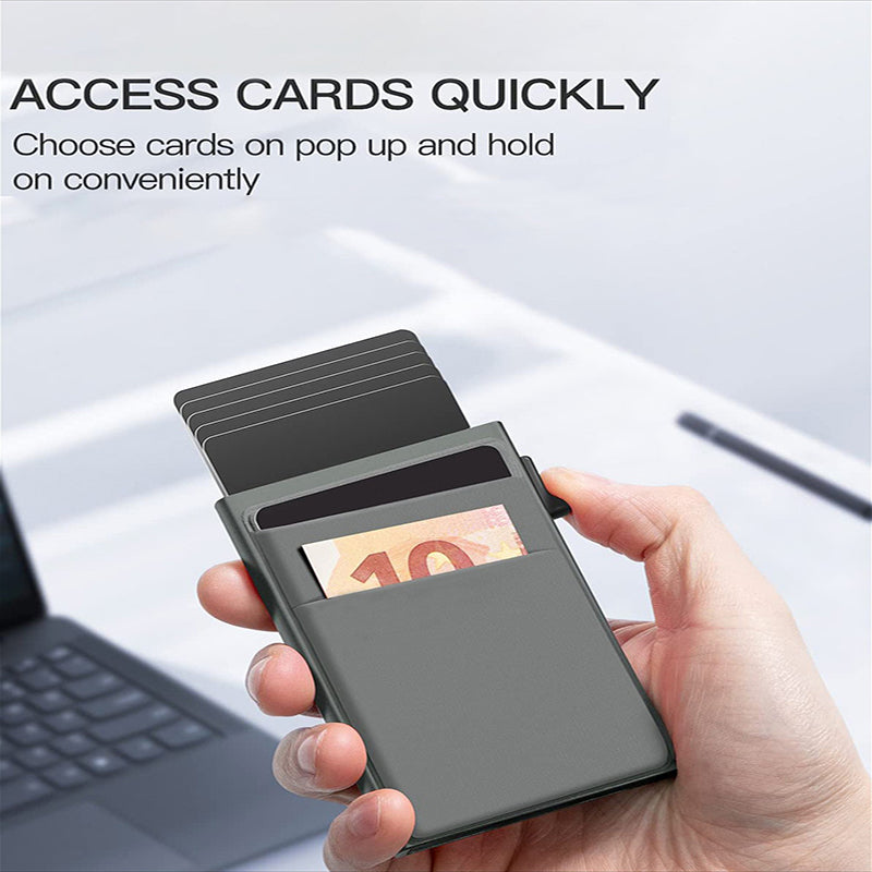 Grey Ultra-Slim RFID Blocking Pop-Up Wallet - Automatic Card Holder with Metal Case & Secure Screw Base - Image 3