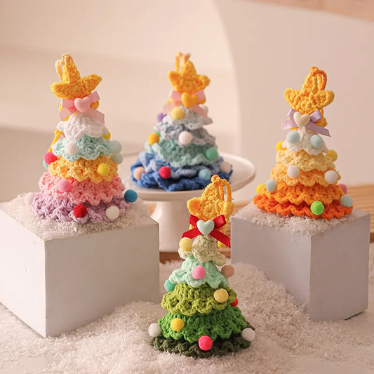 2 Pcs Handmade Crochet Christmas Tree Ornament - Plush Knitted Decoration with Bell - Ideal for Home, Car & Holiday Decor(Style B) - Image 3