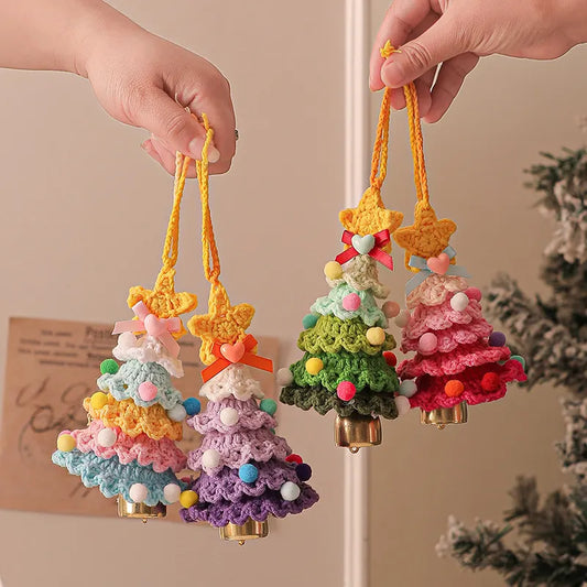 2 Pcs Handmade Crochet Christmas Tree Ornament - Plush Knitted Decoration with Bell - Ideal for Home, Car & Holiday Decor(Style C) - Image 4
