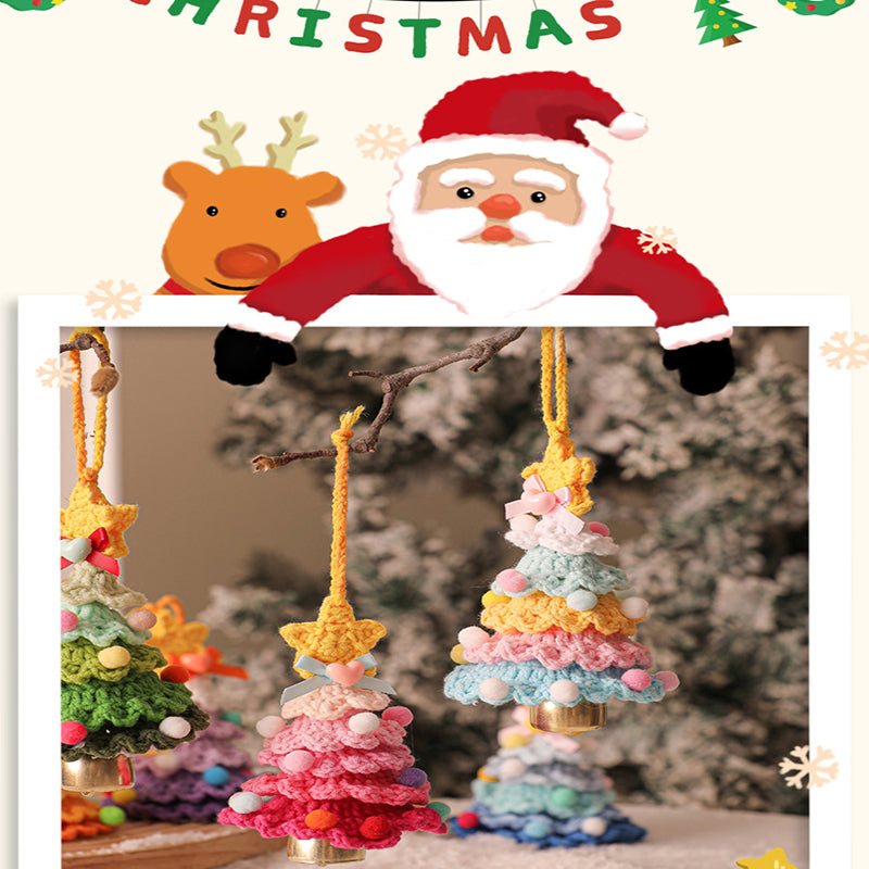 2 Pcs Handmade Crochet Christmas Tree Ornament - Plush Knitted Decoration with Bell - Ideal for Home, Car & Holiday Decor(Style E) - Image 2