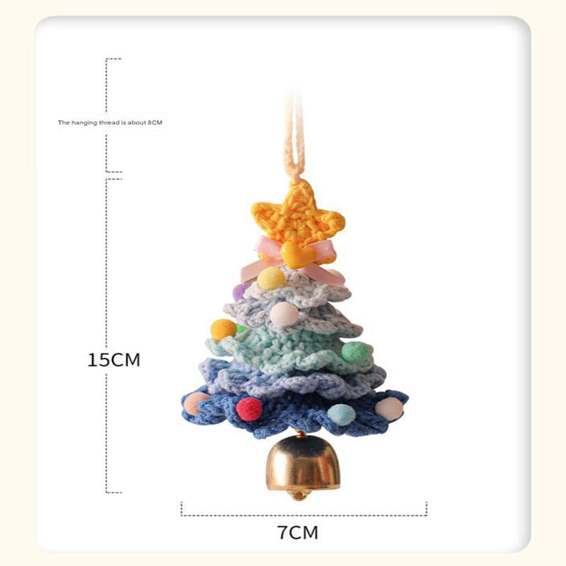2 Pcs Handmade Crochet Christmas Tree Ornament - Plush Knitted Decoration with Bell - Ideal for Home, Car & Holiday Decor(Style E) - Image 5