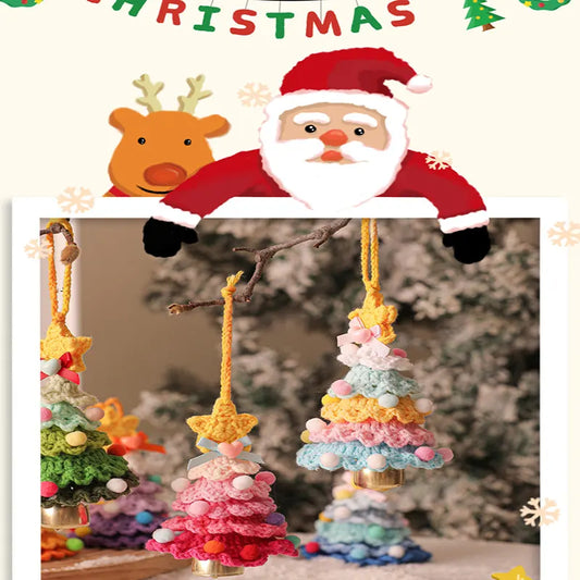 2 Pcs Handmade Crochet Christmas Tree Ornament - Plush Knitted Decoration with Bell - Ideal for Home, Car & Holiday Decor(Style G) - Image 2