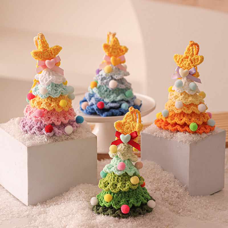 2 Pcs Handmade Crochet Christmas Tree Ornament - Plush Knitted Decoration with Bell - Ideal for Home, Car & Holiday Decor(Style G) - Image 3