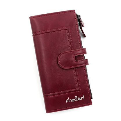 Red Women's Stylish Long Wallet - Multi-Card Slot PU Leather Clutch with Phone Pocket & Coin Zipper