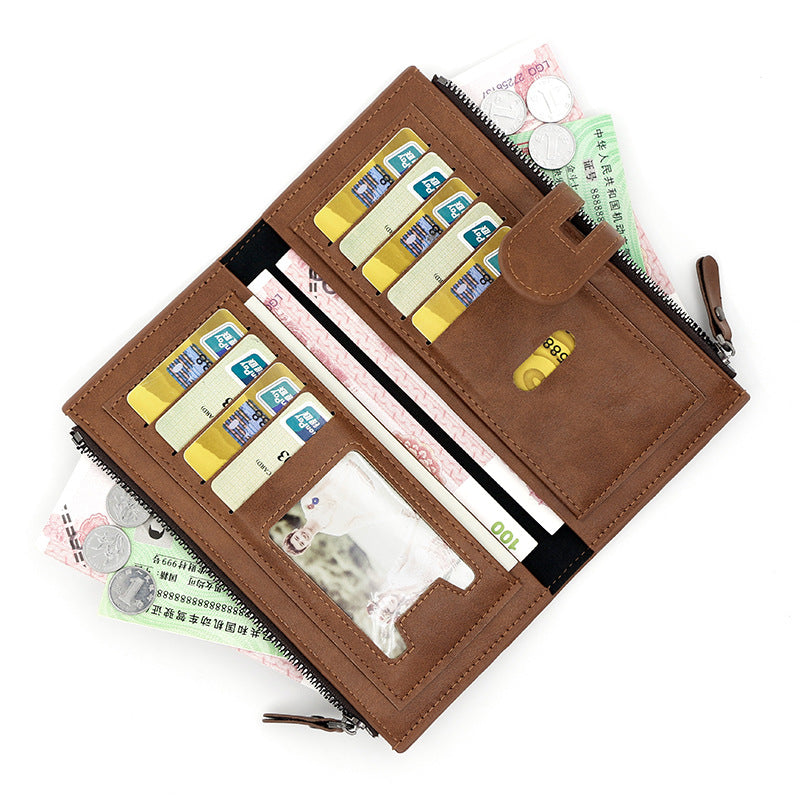 Light coffee Women's Stylish Long Wallet - Multi-Card Slot PU Leather Clutch with Phone Pocket & Coin Zipper - Image 2