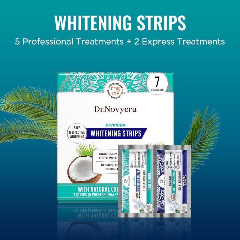 Dr. Novyera Premium Whitening Strips - Coconut Oil Infused for Effective Tooth Stain Removal & Gentle Care - 7 Treatments (5 Professional + 2 Express) - Image 2