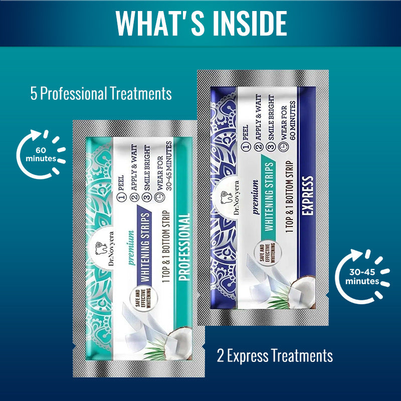 Dr. Novyera Premium Whitening Strips - Coconut Oil Infused for Effective Tooth Stain Removal & Gentle Care - 7 Treatments (5 Professional + 2 Express) - Image 3