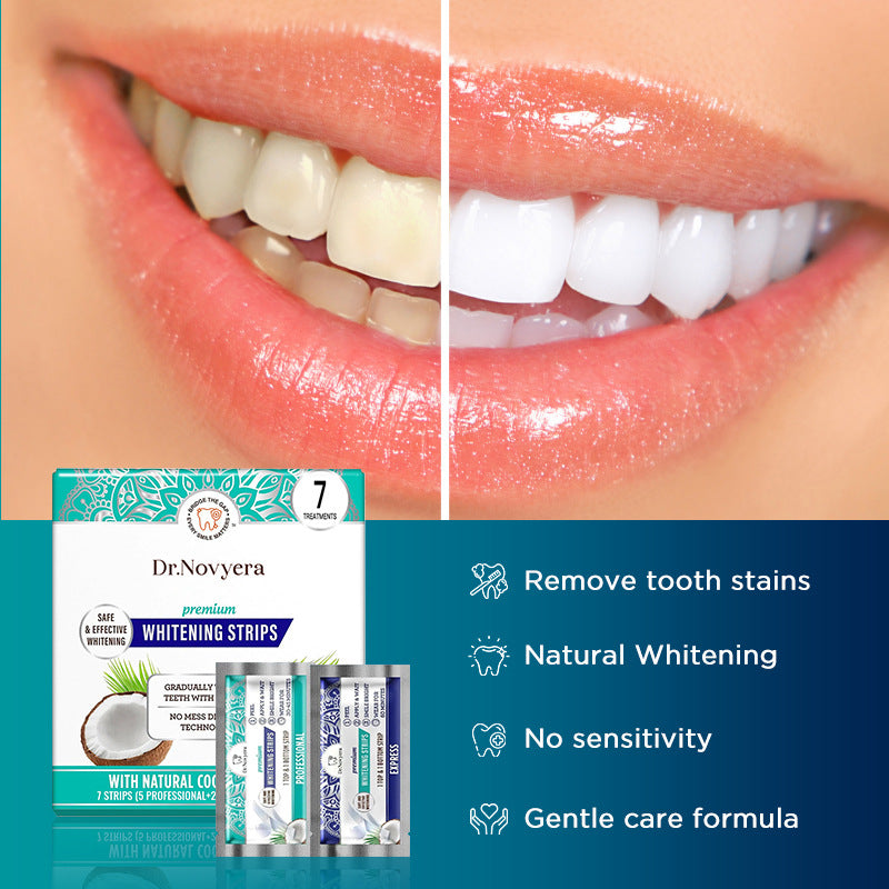 Dr. Novyera Premium Whitening Strips - Coconut Oil Infused for Effective Tooth Stain Removal & Gentle Care - 7 Treatments (5 Professional + 2 Express) - Image 4