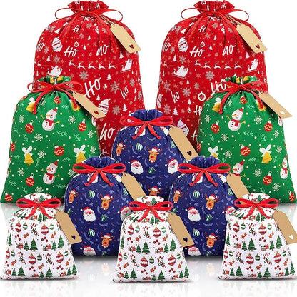 Brown Christmas Gift Drawstring Bags Set - Festive Burlap Style Pouches for Candy & Apples - Holiday Decoration - 10 Pcs - Image 2