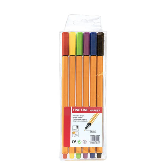 2 pcs Six colors Fine Line Marker Pen Set - Watercolor Needle Tip Drawing Pens for Outlining, Sketching & Coloring - Vibrant Assorted Colors