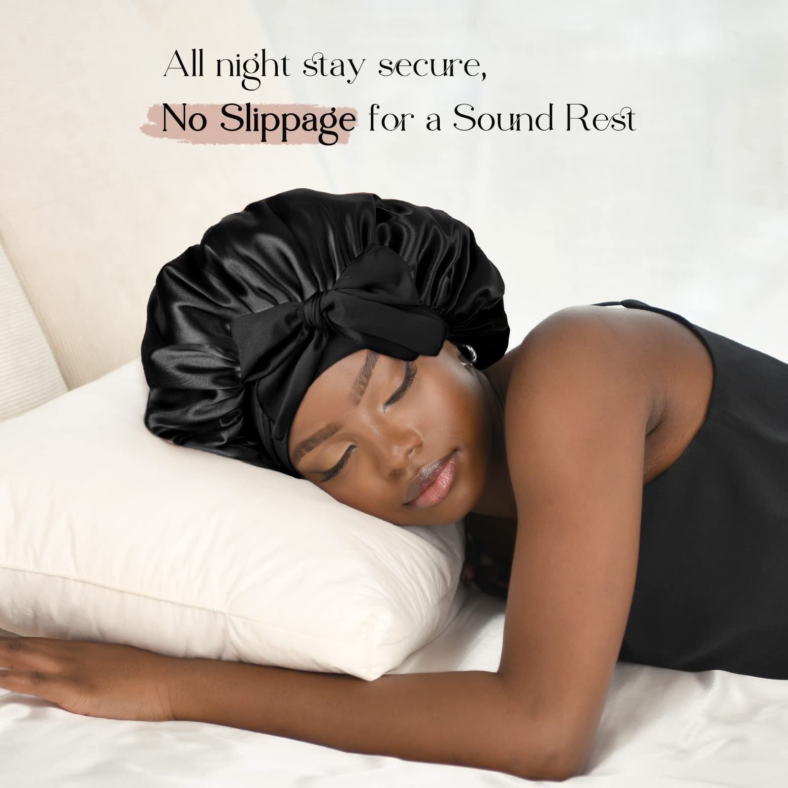Wine red Luxury Double Layer Satin Bonnet with Bow Tie - Large Hair Protection Sleep Cap for All Hair Types - Image 2