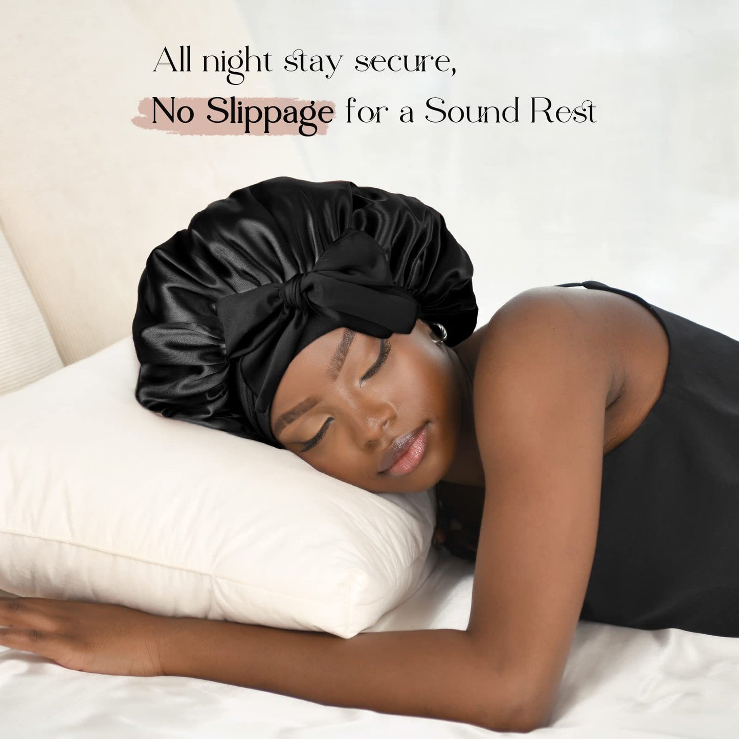 Khaki Luxury Double Layer Satin Bonnet with Bow Tie - Large Hair Protection Sleep Cap for All Hair Types - Image 2