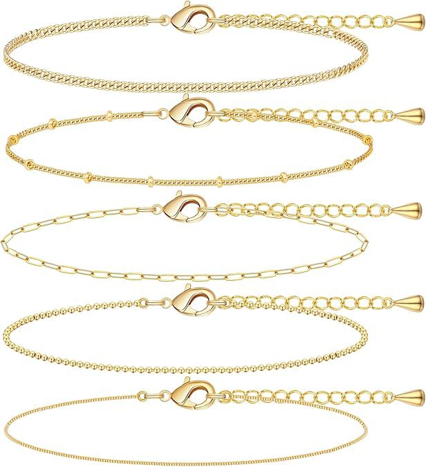A golden five-piece set Chic Multi-Layered Alloy Bracelet Set - Fashionable Stackable Jewelry - Image 4