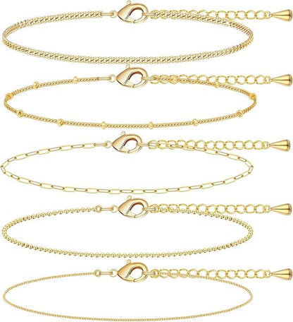 A Silver five-piece set Chic Multi-Layered Alloy Bracelet Set - Fashionable Stackable Jewelry - Image 4