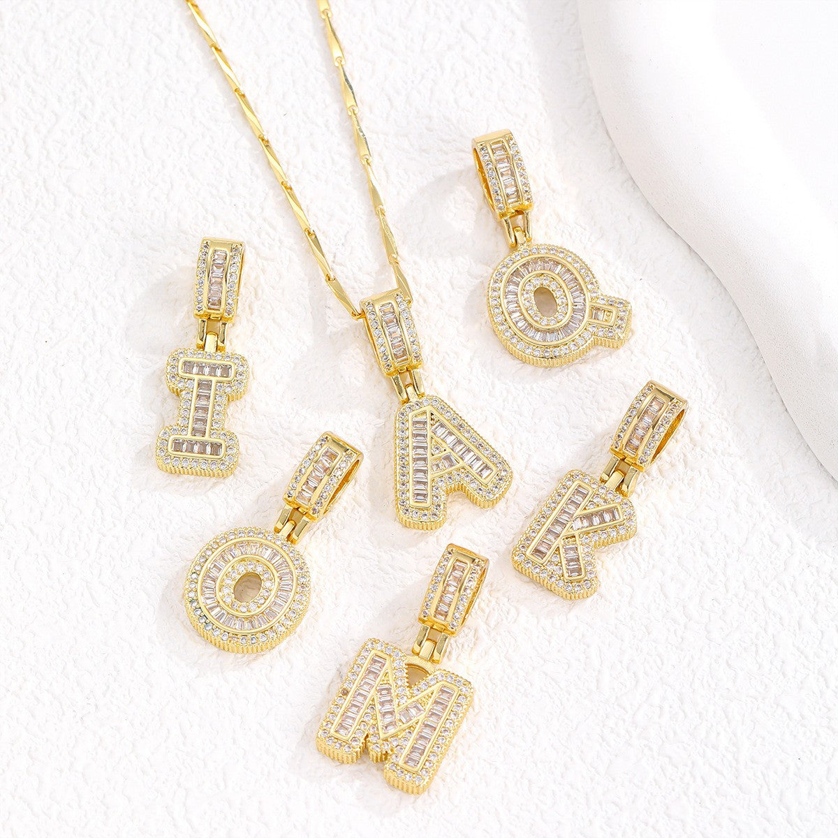 Sparkling Cubic Zirconia Initial Letter Necklace Set - Gold Plated Two-Piece Design(E) - Image 4